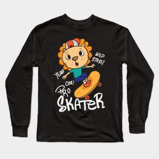 cute hand drawn skater lion Long Sleeve T-Shirt